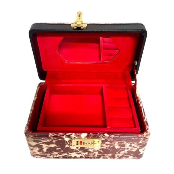 Jewelry Makeup Briefcase Box Brown Ivory Medium PU Leather - Picture 2 of 2